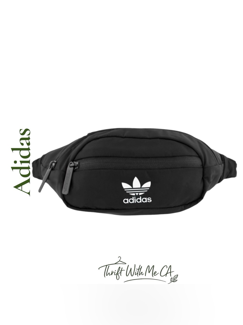 adidas Black Trefoil Belt Bag with White Logo